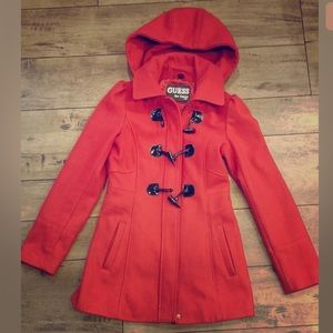 Guess Los Angeles 1981 Red wool hooded pea coat